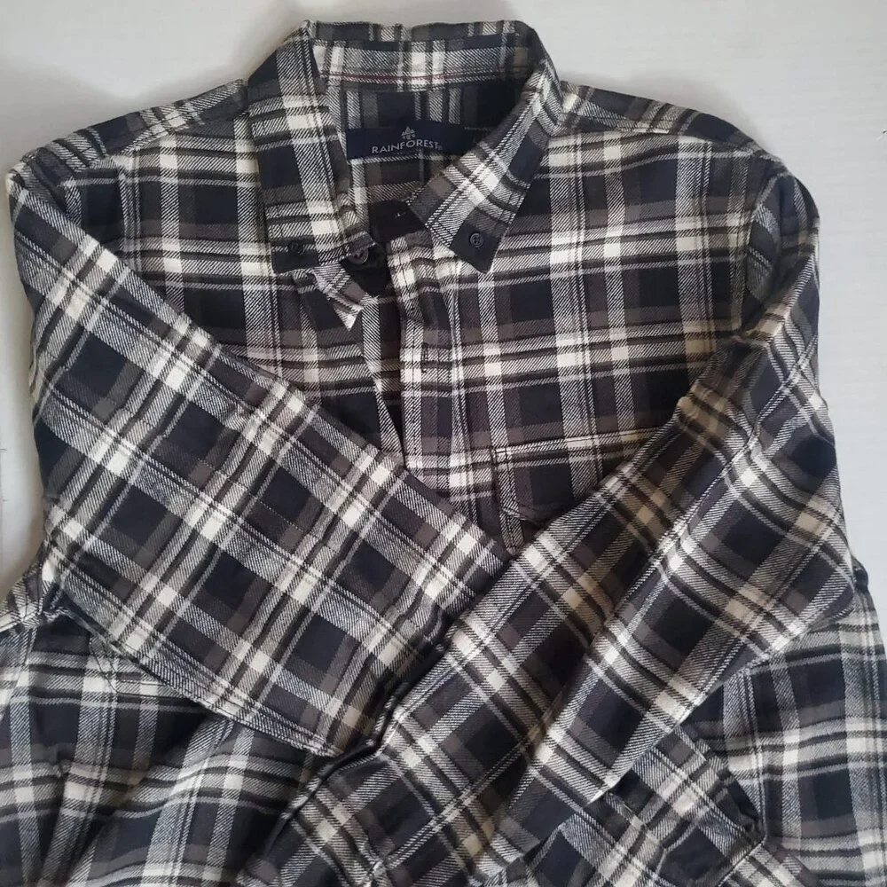 Men Regular Fit Plaid Flannel Long Sleeve Casual Shirt, Charcoal Combo LARGE - Picture 2 of 14